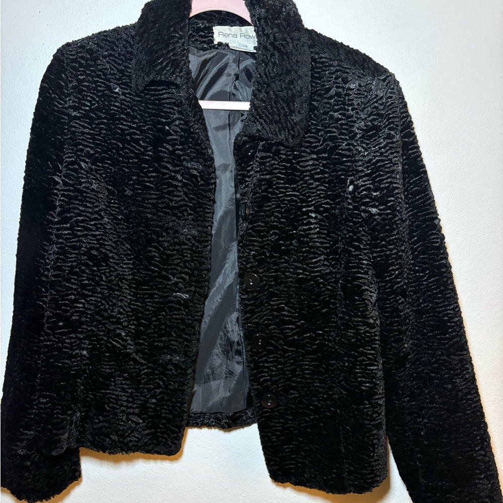 Vintage Rena Rowan Black Faux Fur Jacket